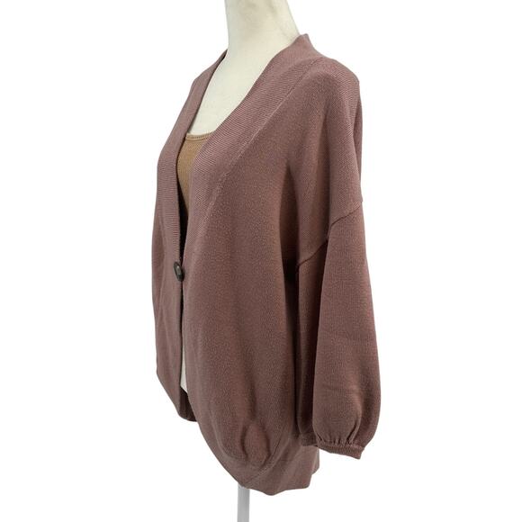 Ann Taylor Cardigan Sweater WMNS L Pink Champagne Knit One-Button Drop Shoulder - Picture 3 of 4